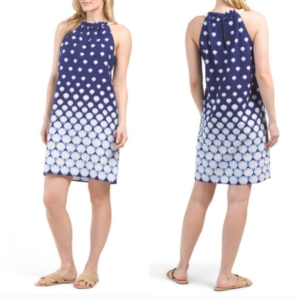 London Times Dresses & Skirts - London‎ Times Navy/White Tropical Ombré Shell Print Linen Blend Mini Dress Sz 8
